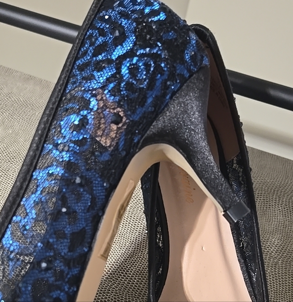 L Lorraine Navy And Black Sequin Lace Pointed-Toe Heels - Picture 6 of 13
